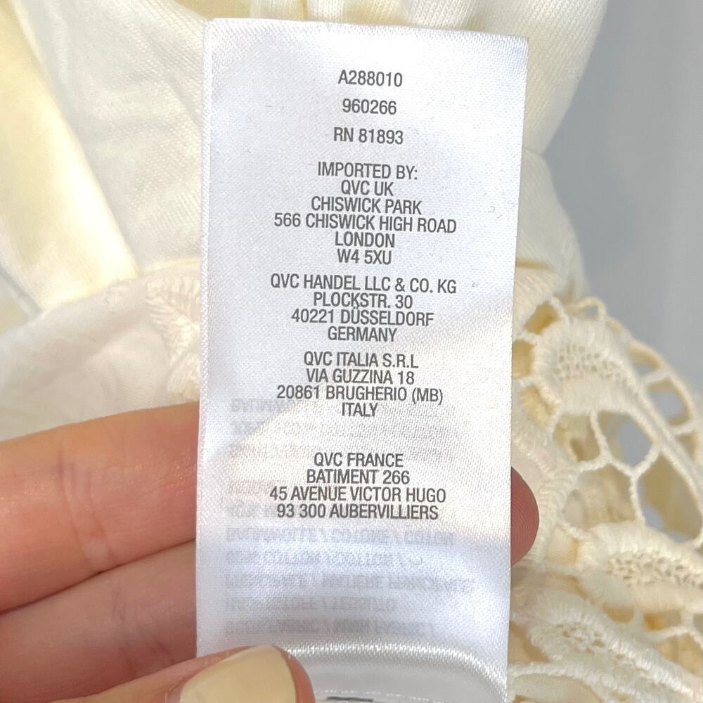 LOGO Lori Goldstein Long Solid Tunic Tank Embroidered Lace Hem A288010 Ivory XL - Picture 6 of 7